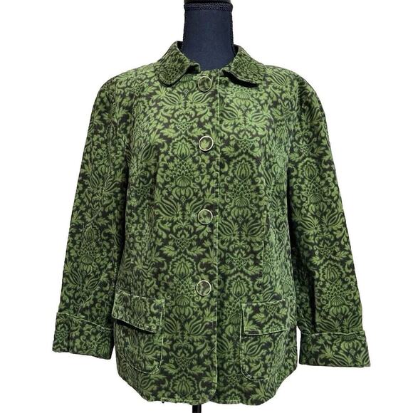 Talbots Corduroy Jacket Womens Size 16W Green Brown Paisley Print Buttons Lined - Picture 1 of 14